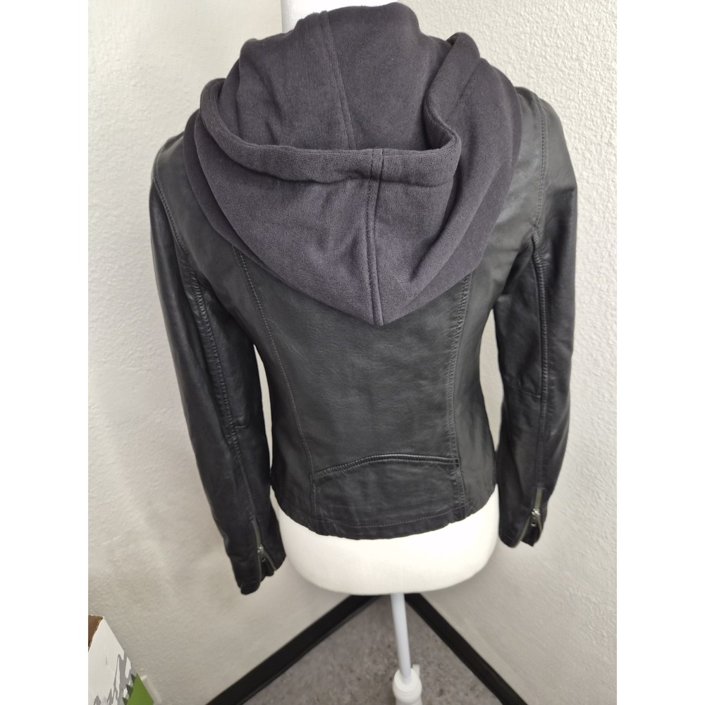 Caslon 100% Leather Moto Jacket With Removable hoodie In Black size S - Picture 8 of 16